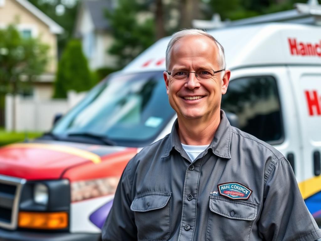 Nashua Garage Doors founder and owner in front of company service vehicle