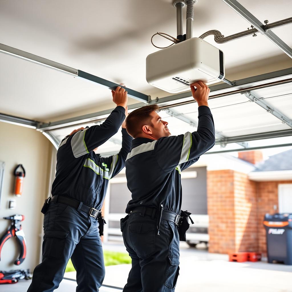 Professional garage door installation team at work
